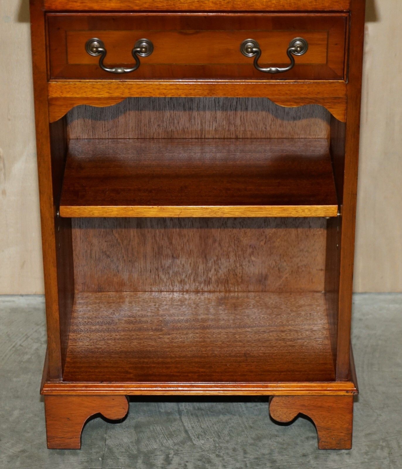 Vintage Yew Wood Side / End Sized Book Table With Single Drawer And Bookshelves photo buy