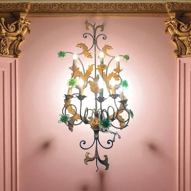 Extra Large Italian Tole Wall Light Sconce With Murano Glass Flowers, 8 Lights photo 1200.0