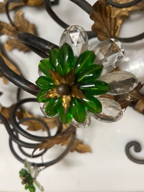 Extra Large Italian Tole Wall Light Sconce With Murano Glass Flowers, 8 Lights photo vintage