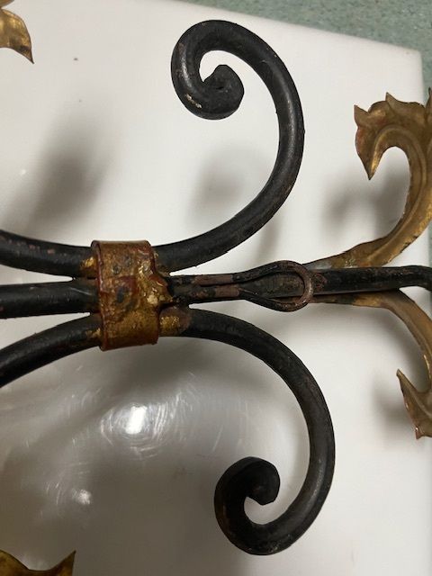 photo for sale Extra Large Italian Tole Wall Light Sconce With Murano Glass Flowers, 8 Lights