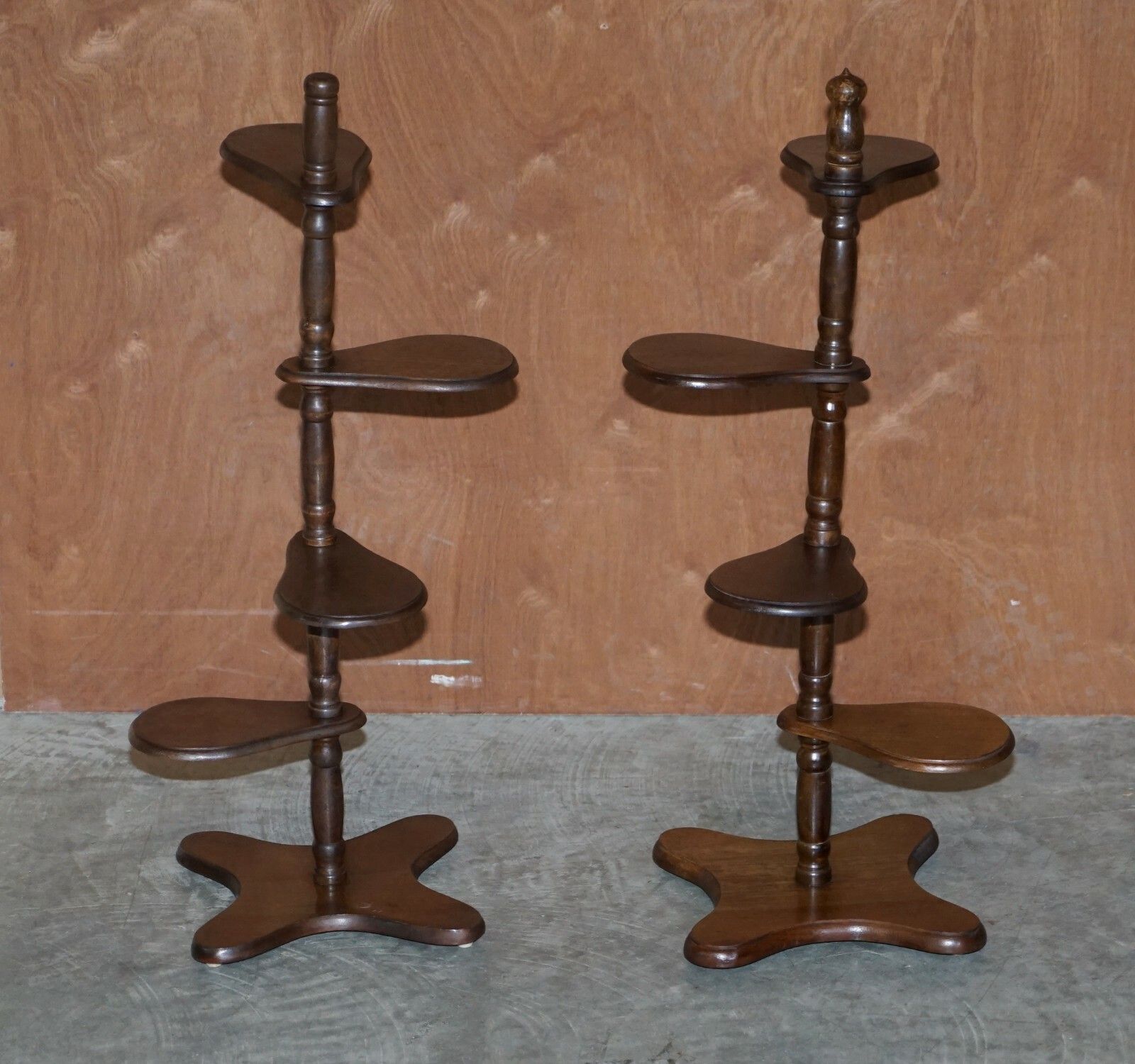 Pair Of Hardwood Whatnot Adjustable Side End Tables Cake Stands Display Stands photo furniture
