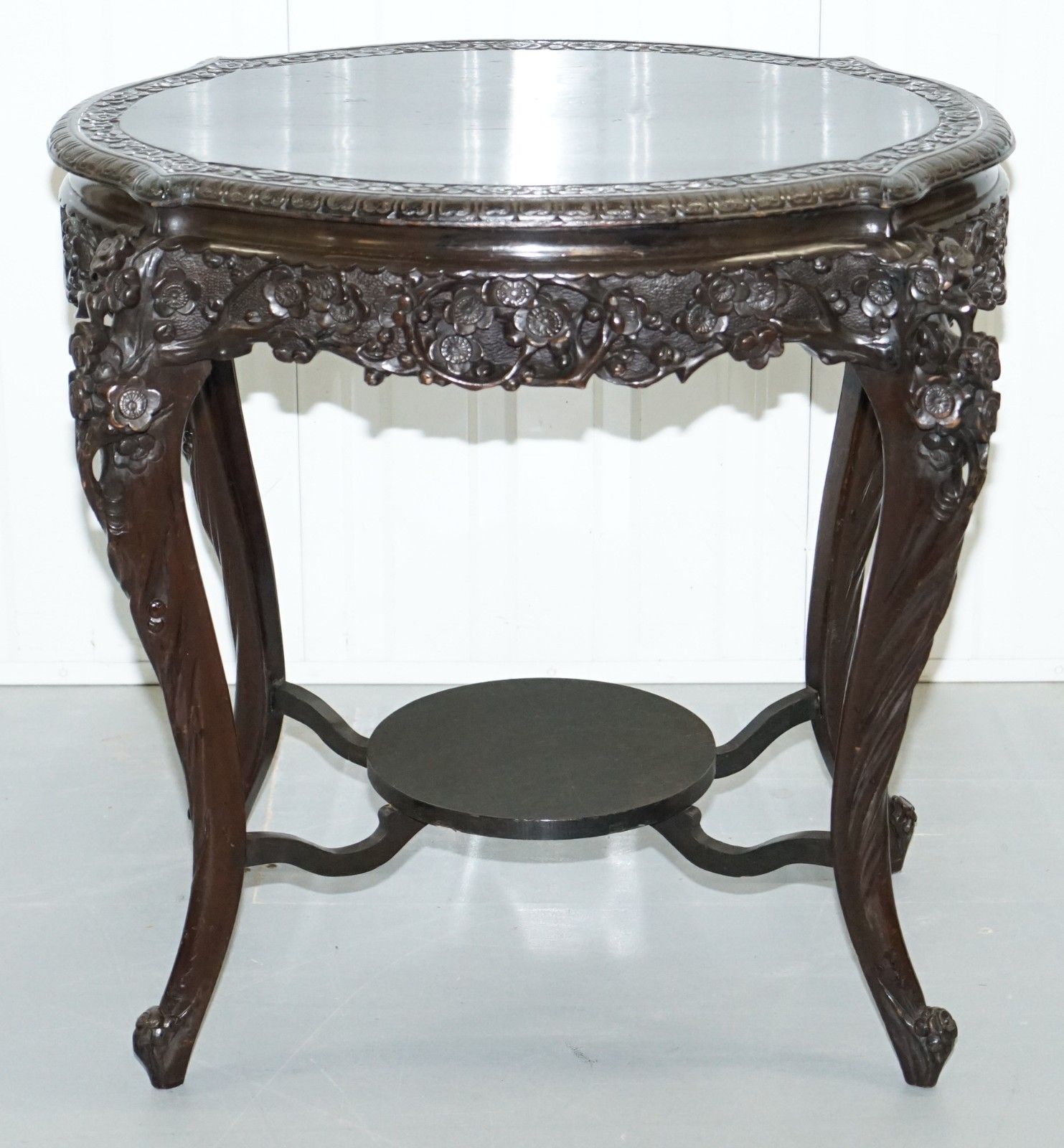Heavily Carved Chinese Export Occasional Centre Table Black Lacquered Finish photo furniture
