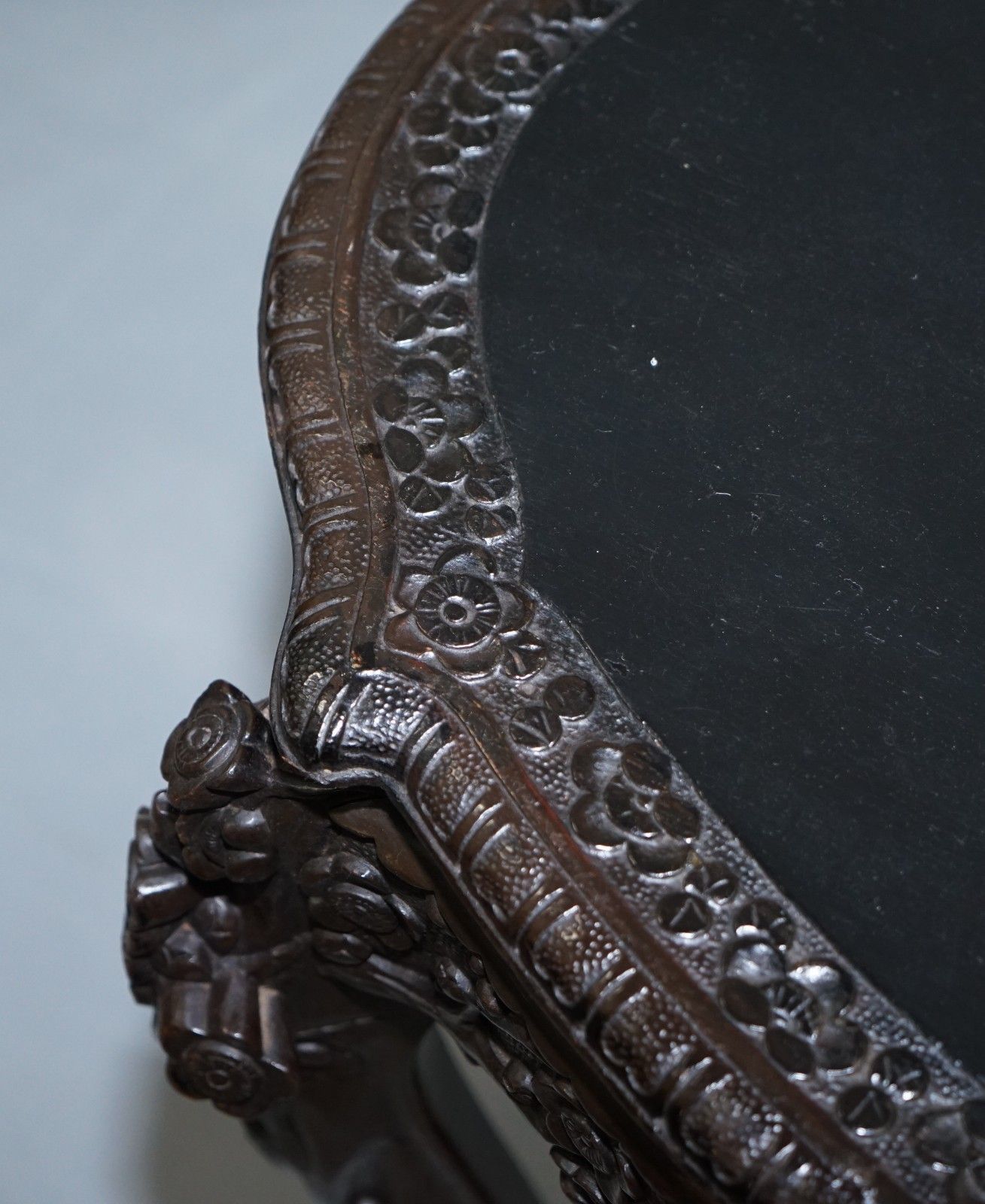 Heavily Carved Chinese Export Occasional Centre Table Black Lacquered Finish photo Furniture