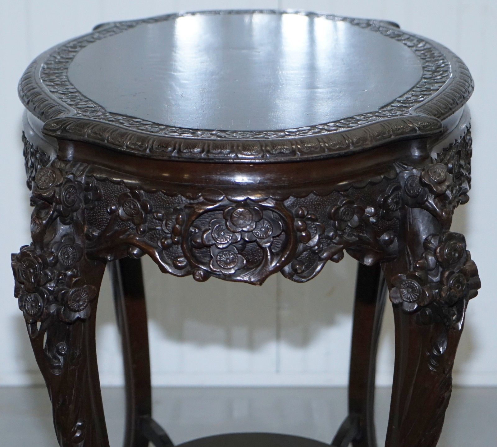 Heavily Carved Chinese Export Occasional Centre Table Black Lacquered Finish photo vintage
