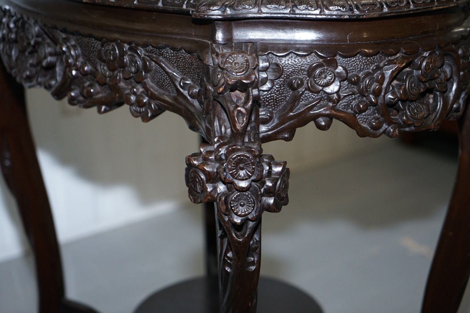 photo for sale Heavily Carved Chinese Export Occasional Centre Table Black Lacquered Finish