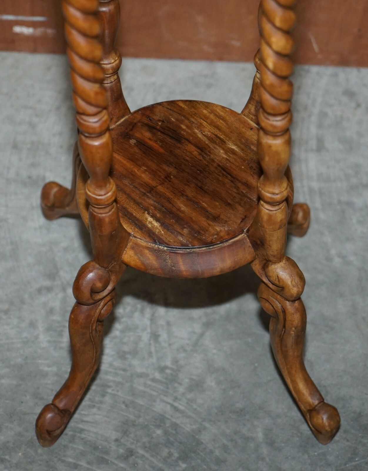 Edwardian Barley Twist Legs Tall Plant Jardiniere Display Stand With Two Tiers photo for sale
