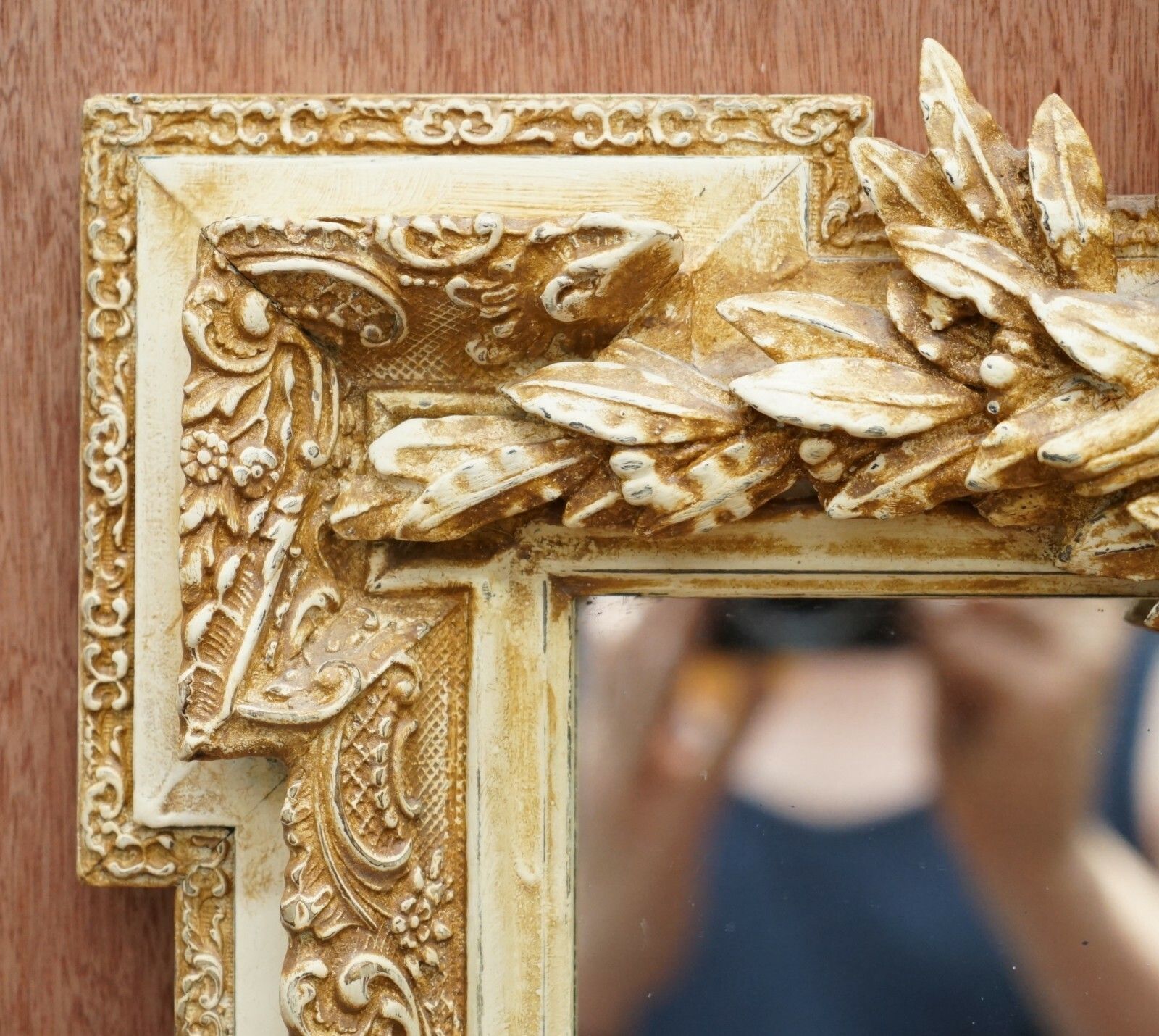 Ornately Decorated Wedding Mirror Depicting Two Turtle Doves Kissing Gilt Decor photo 475.0