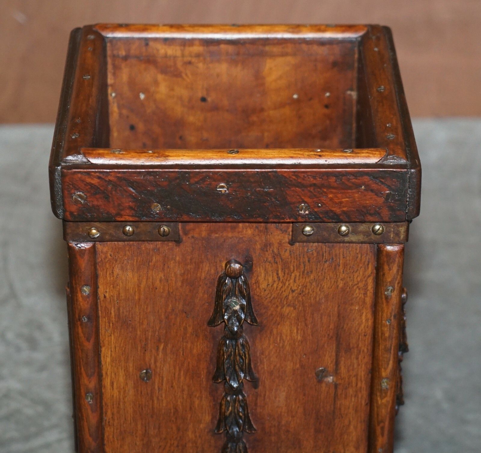 Lovely Hand Carved Circa 1880 English Oak Wastepaper Bin Nice And Decorative photo buy
