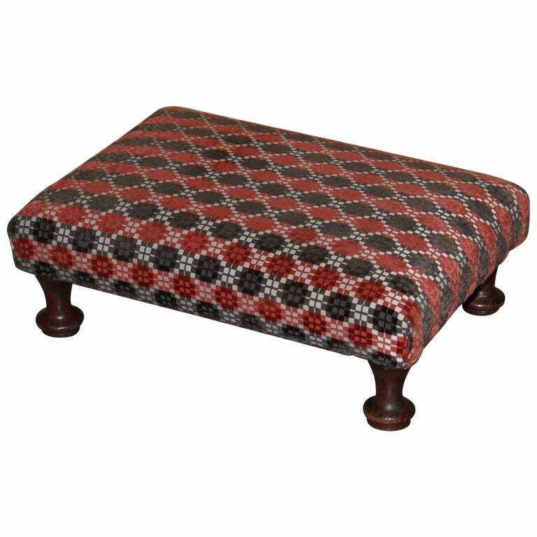 Antique Early Victorian Circa 1840 Mahogany Footstool Use With Wingback Armchair