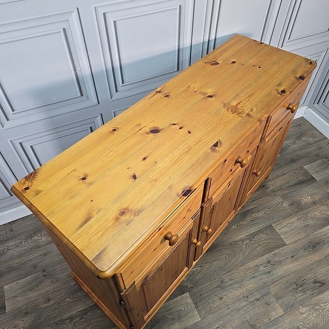 Retro Vintage Solid Pine Wooden Sideboard Cabinet Kitchen Dresser Base Drawers photo for sale