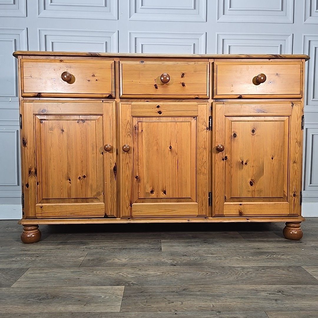 Retro Vintage Solid Pine Wooden Sideboard Cabinet Kitchen Dresser Base Drawers photo vintage
