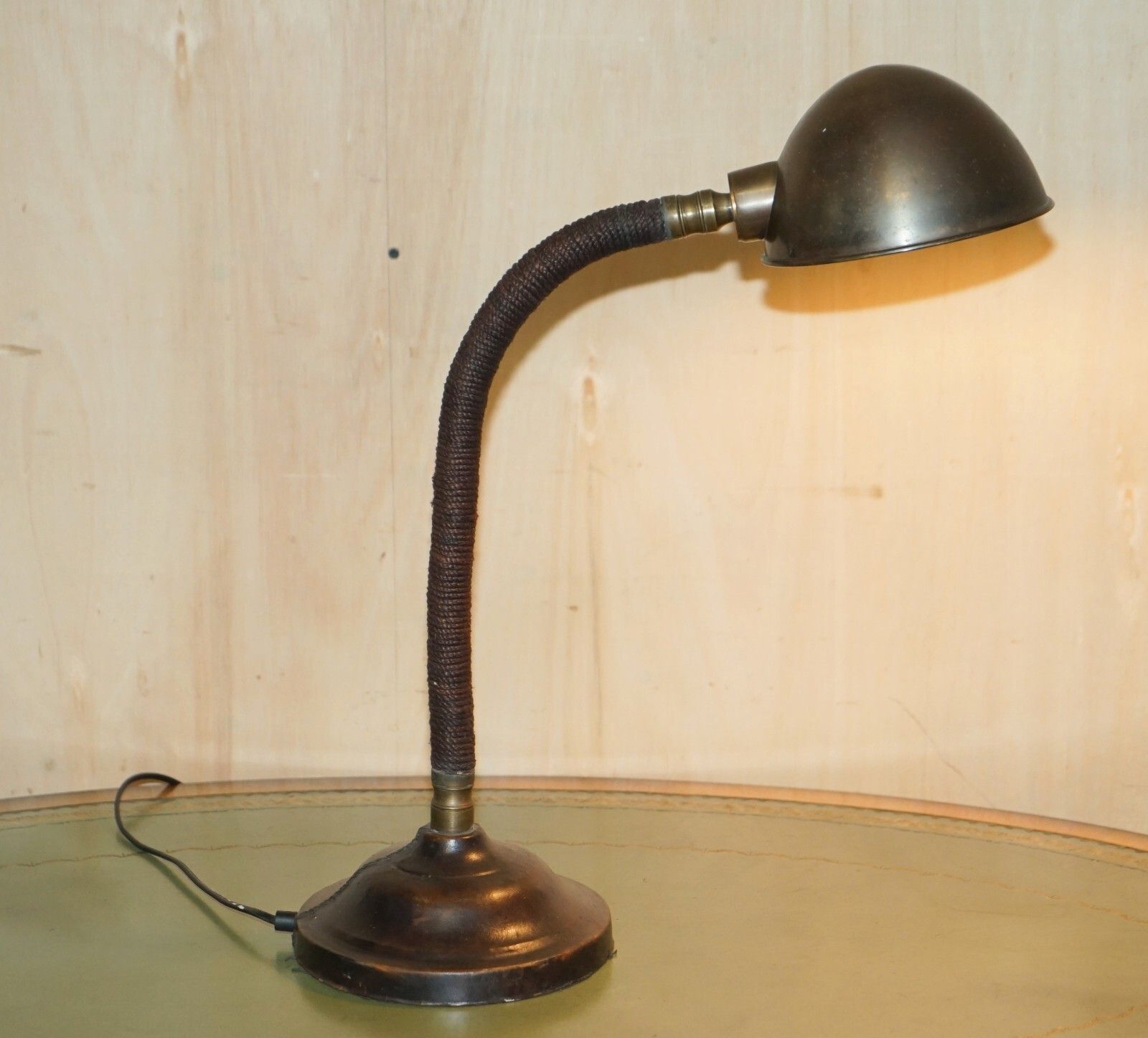 photo furniture Stunning Antique Circa 1930's Art Deco Bankers Table Lamp Stitched Leather Rope
