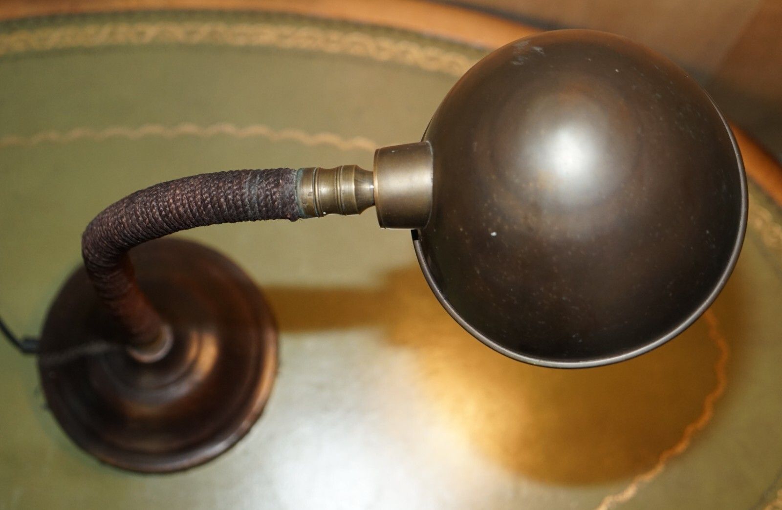 Lighting Stunning Antique Circa 1930's Art Deco Bankers Table Lamp Stitched Leather Rope photo