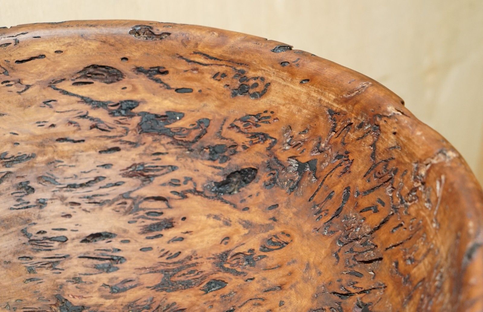 photo for sale Extra Large Heavily Burred Eucalyptus Bowl Signed B Moss For Fruit Etc Must See