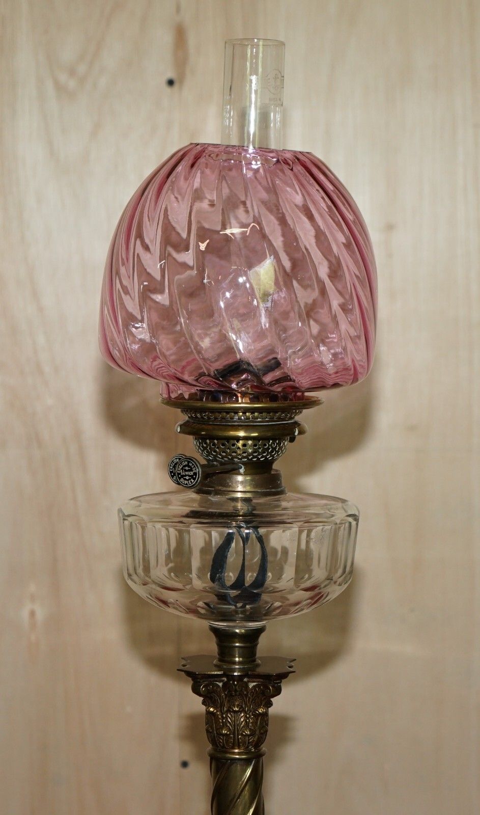 Anitique Spiral Corinthian Pillar Base Victorian Oil Lamp Original Ruby Glass photo furniture