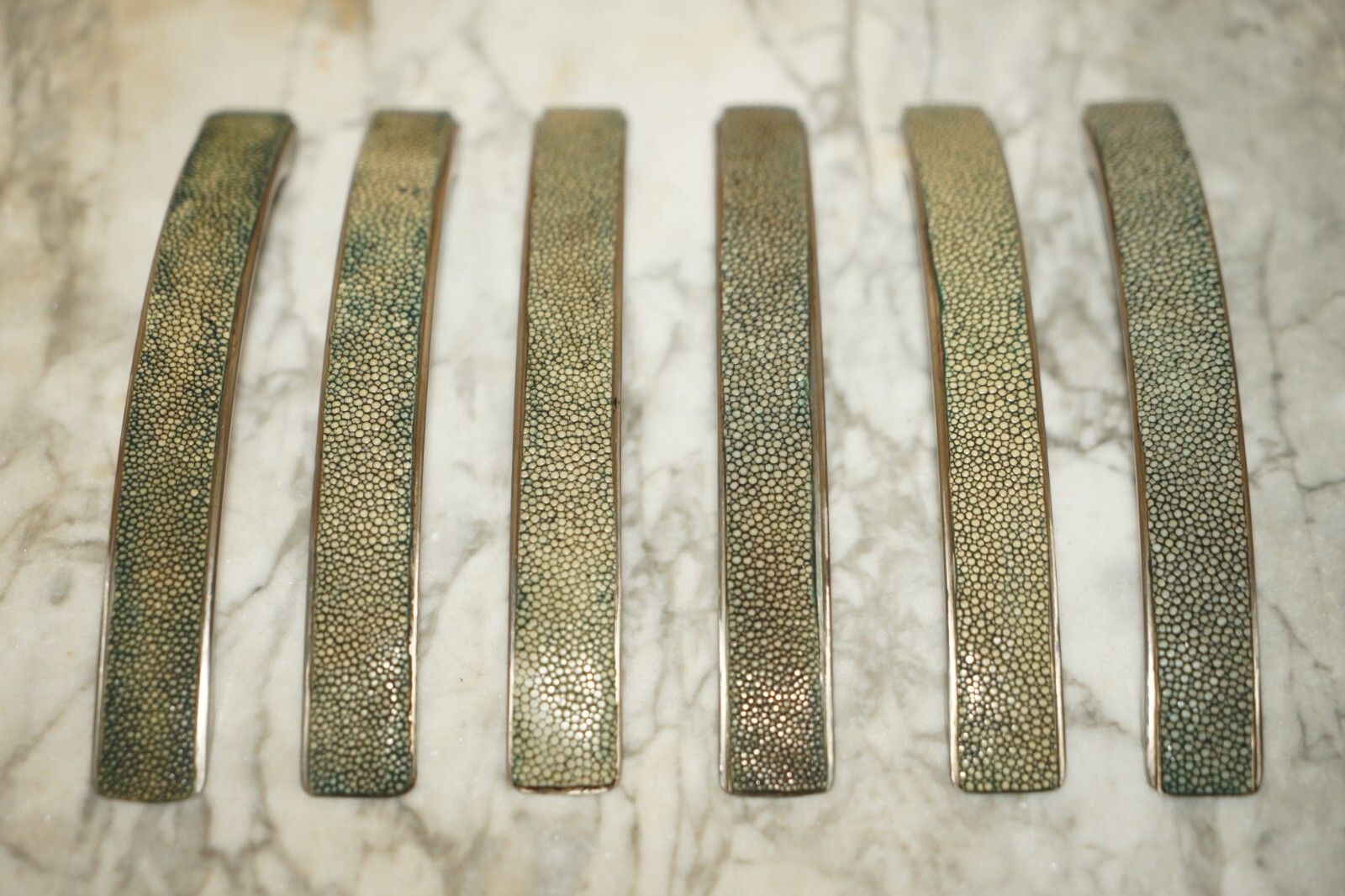 Suite Of Six Shark Manta Ray Shagreen Upholstered Contemporary Drawer Handles photo for sale