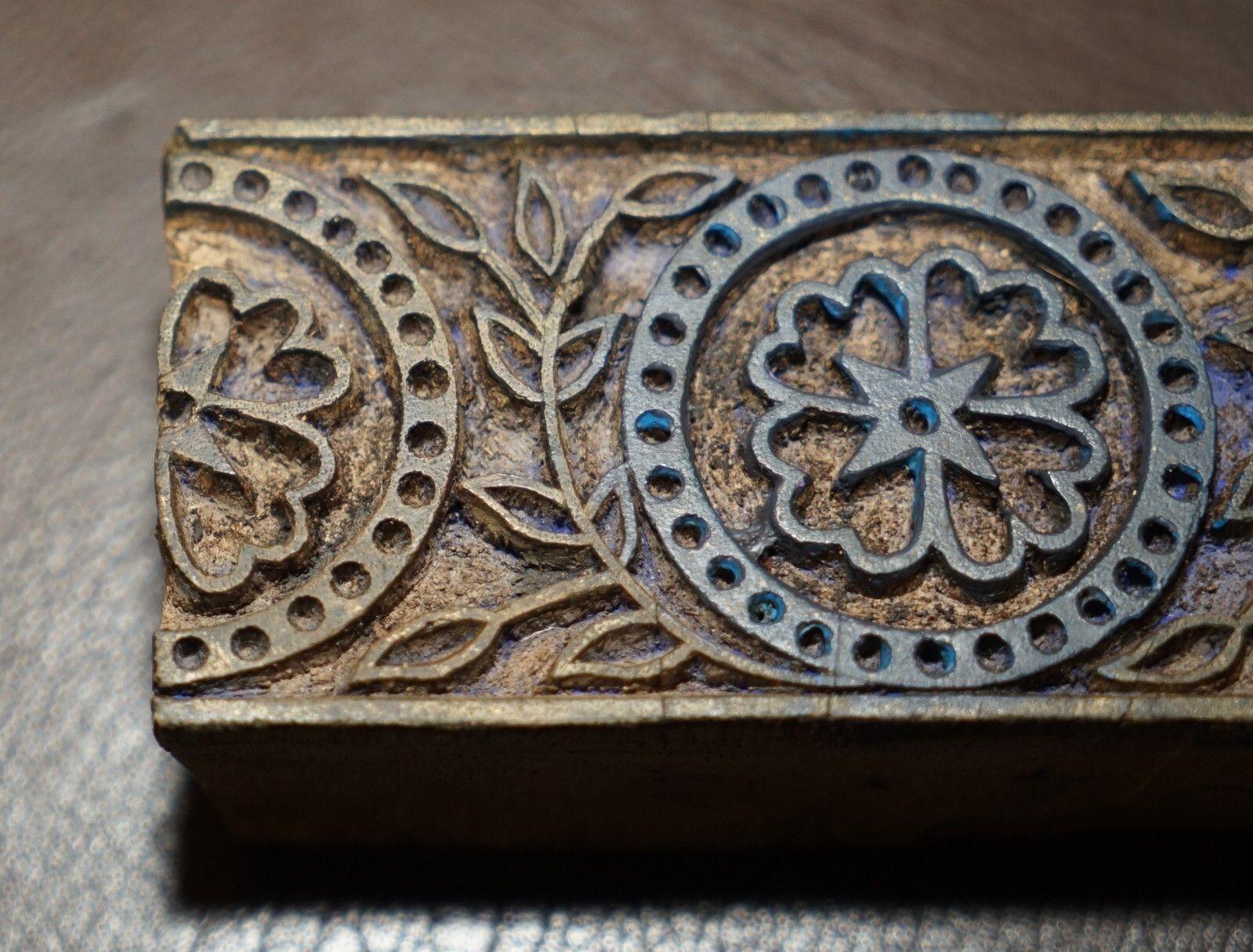 Very Collectable Antique Hand Carved Blue Flower Printing Block For Wallpaper photo Home Decor