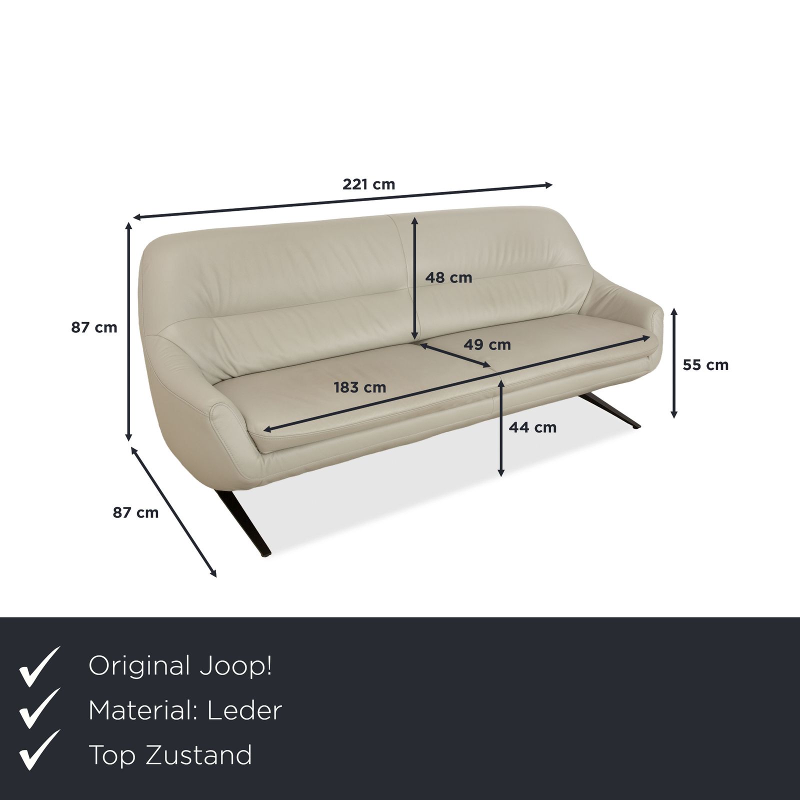 Joop! 007 Leren Driezitsbank Grijs Beige Crème photo furniture