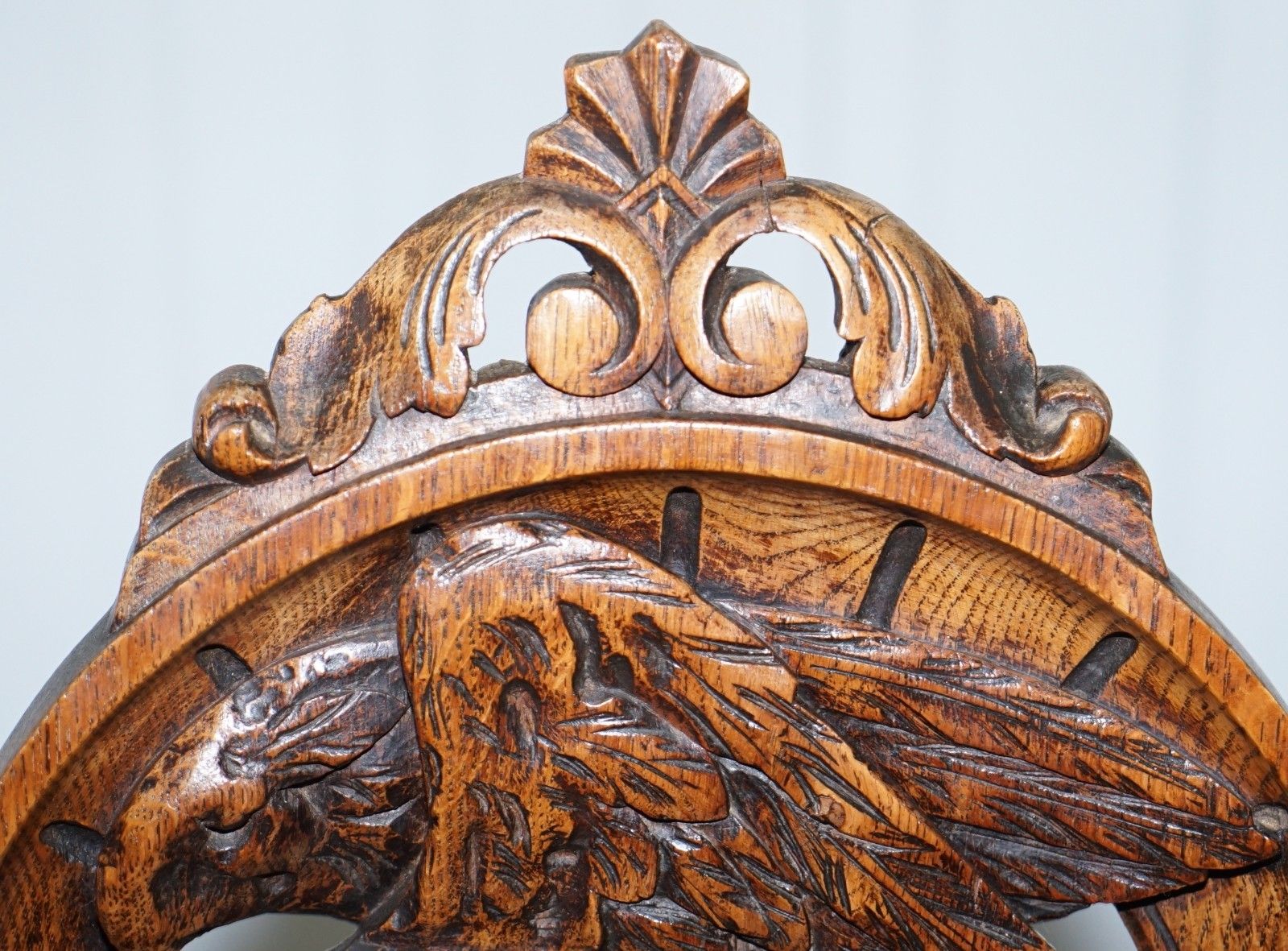 Rare 19th Century Black Forest Carved Hall Chair Hand Carved Hawk Bobbin Turned photo 400.0