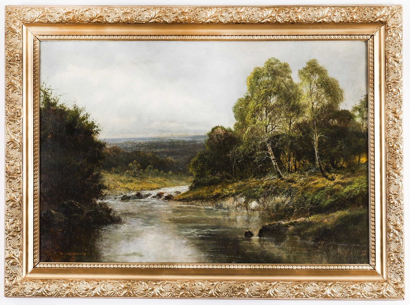 975.0 Antique Painting Rural Landscape Near Llantwest, Wales, William Langley  19th C photo