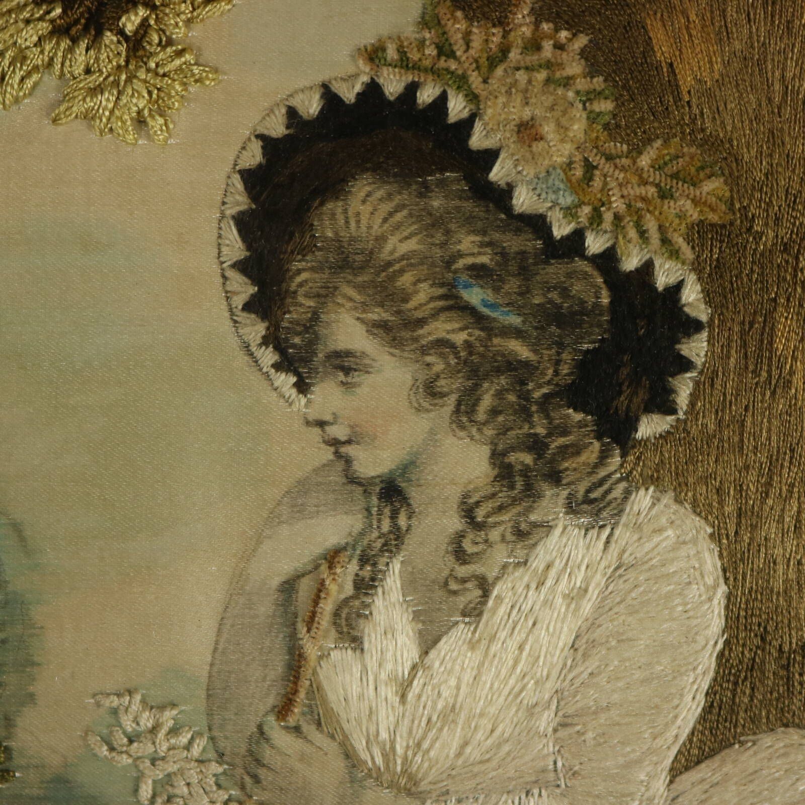 photo buy Pair Silkwork Embroidered Pictures Of Shepherd & Shepherdess