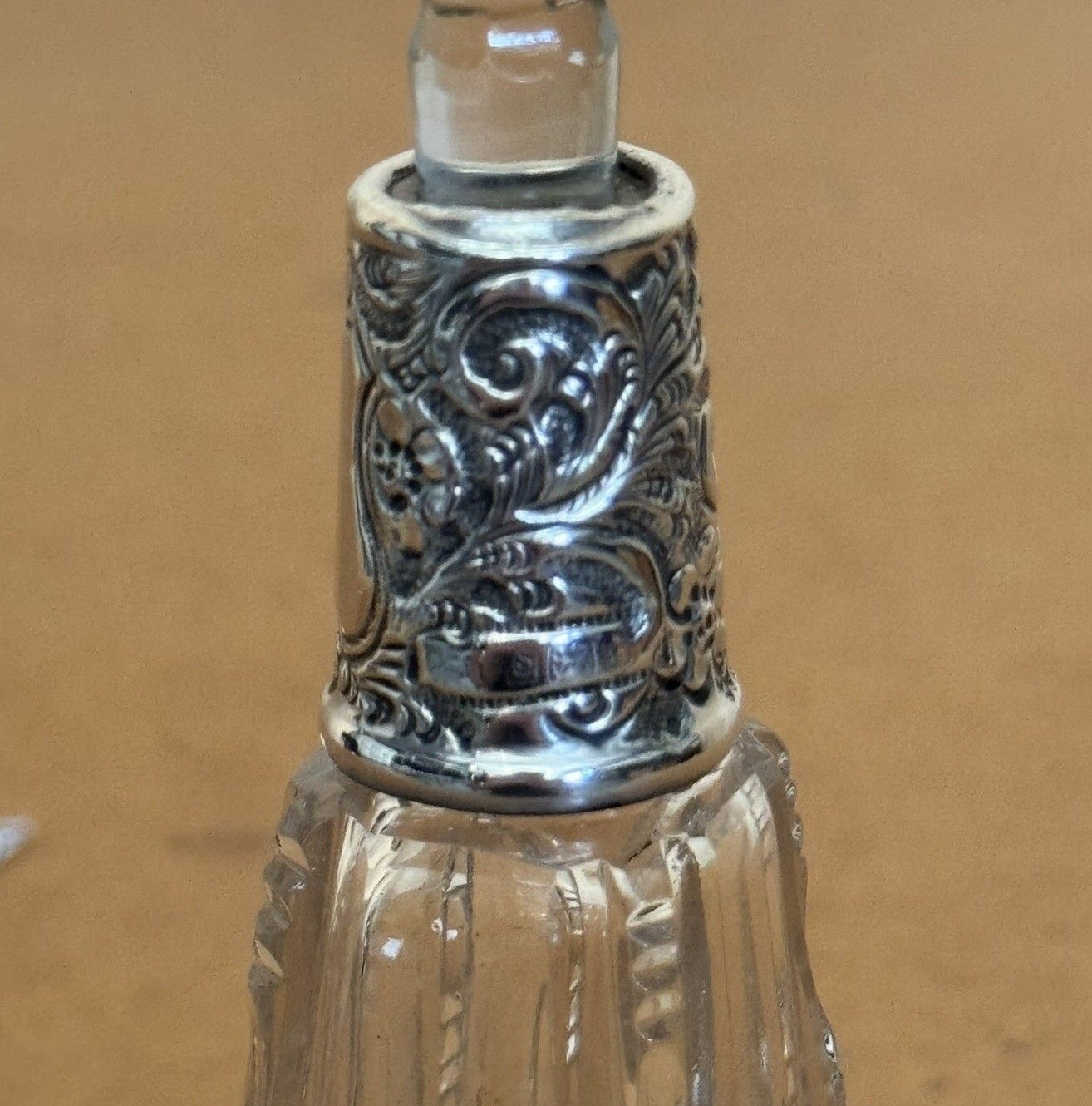 14.5cm Tall 1913 Antique Perfume Bottle Flask Cut Glass Crystal Sterling Silver photo 395.0