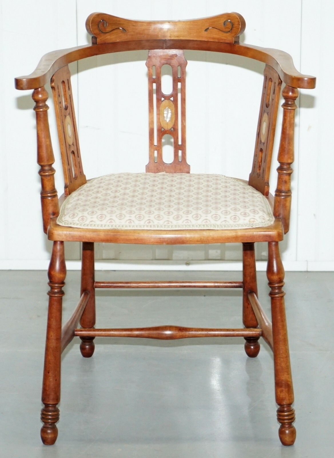 Stunning Edwardian Bow Back Walnut Chair Arts & Crafts Mother Of Pearl Inlay photo furniture