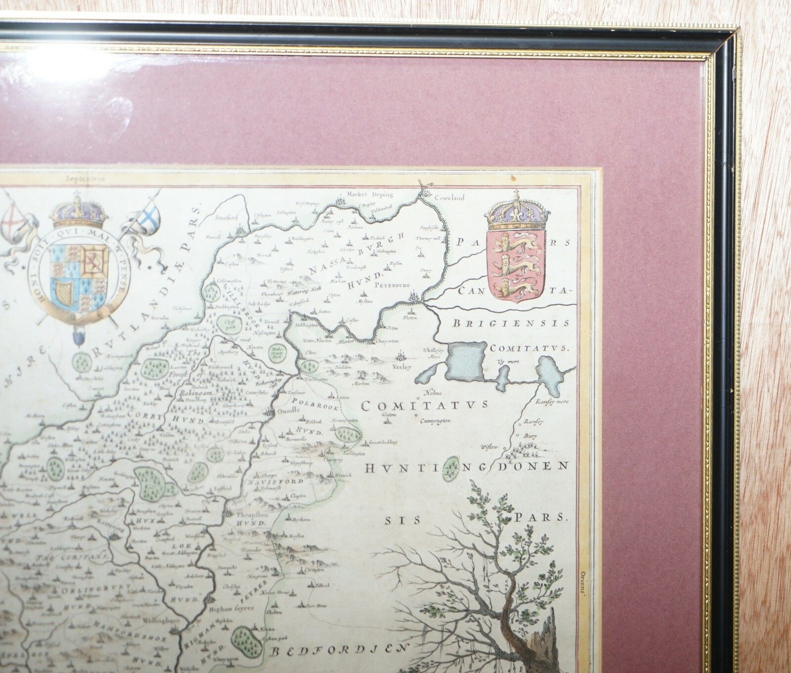 Double Sided Northamptonshire 1645 Hand Coloured Antique Print Map Rare Find photo for sale