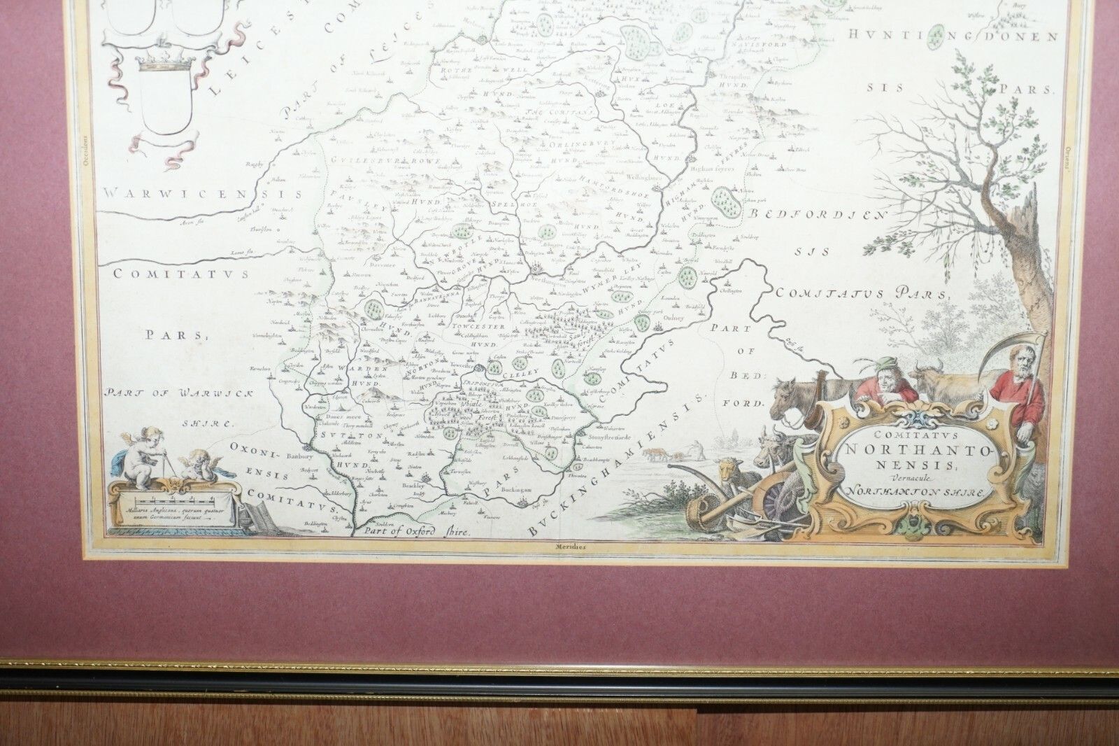 Double Sided Northamptonshire 1645 Hand Coloured Antique Print Map Rare Find photo buy