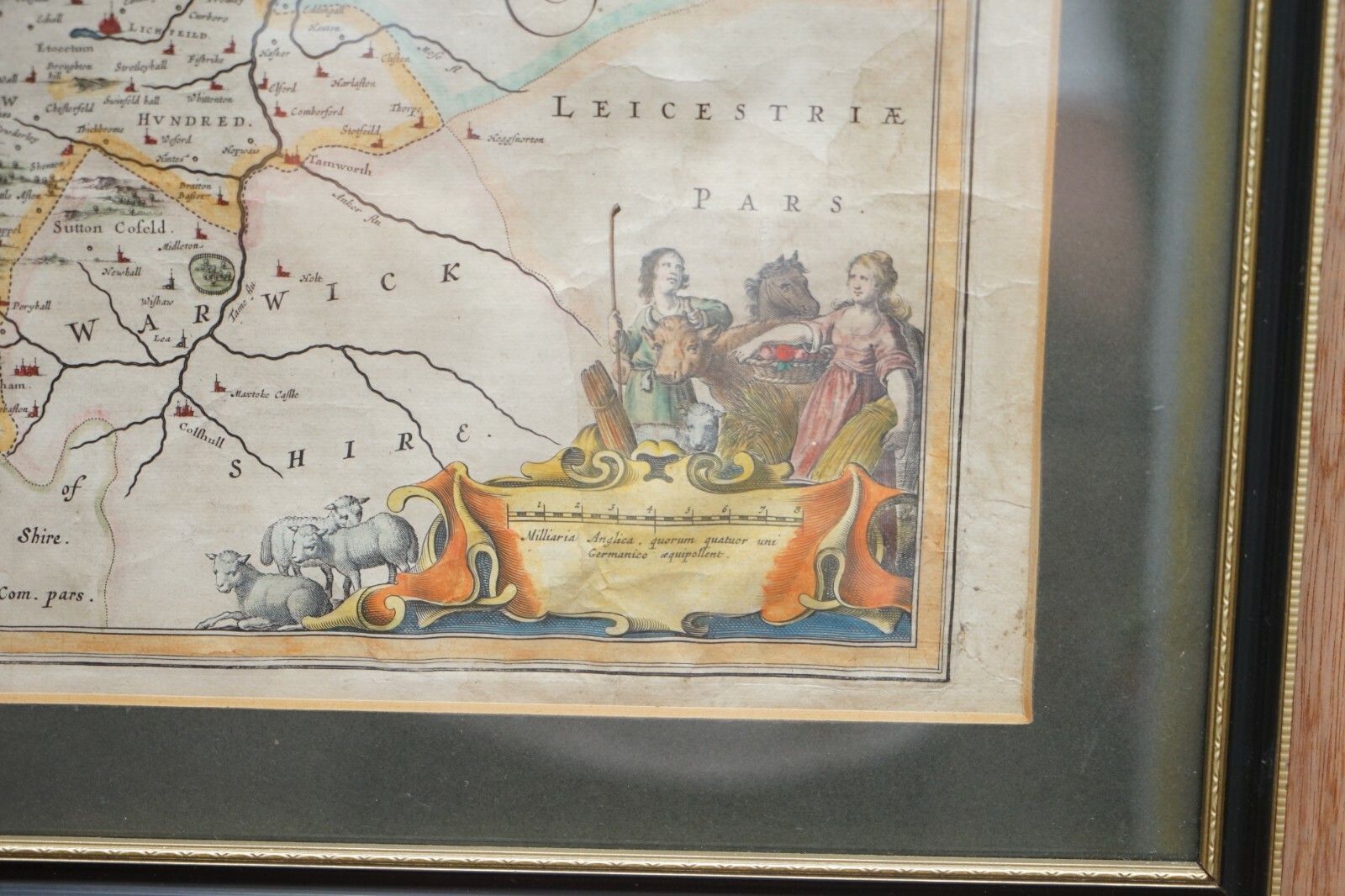 Double Sided And Glazed Cheshire 1645 Hand Coloured Antique Print Map Rare Find photo vinterior