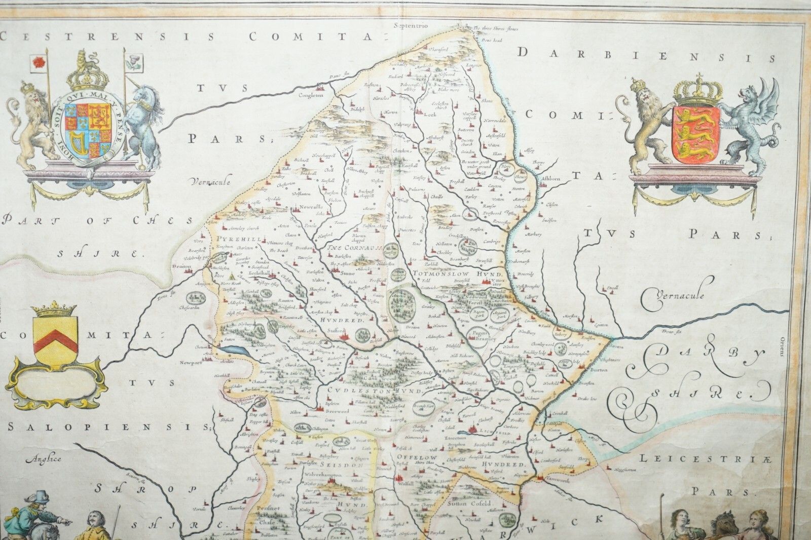 Double Sided And Glazed Cheshire 1645 Hand Coloured Antique Print Map Rare Find photo buy