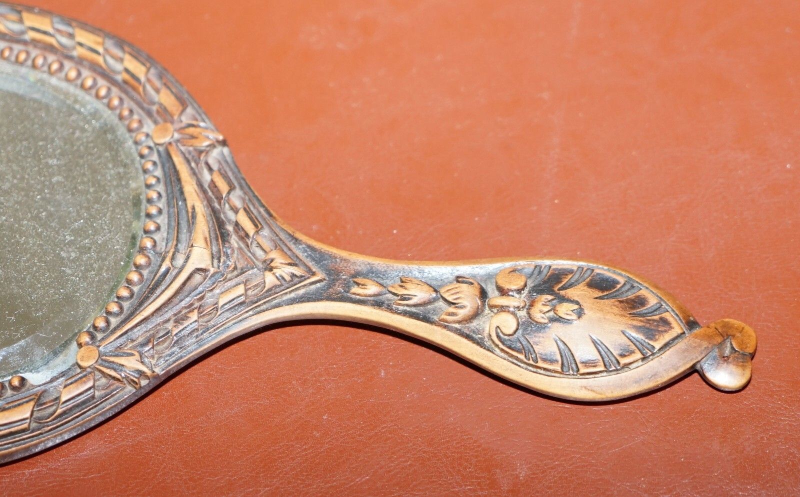 Stunning Antique Black Forest Hand Carved Wood Dressing Table Mirror Hand Held photo for sale
