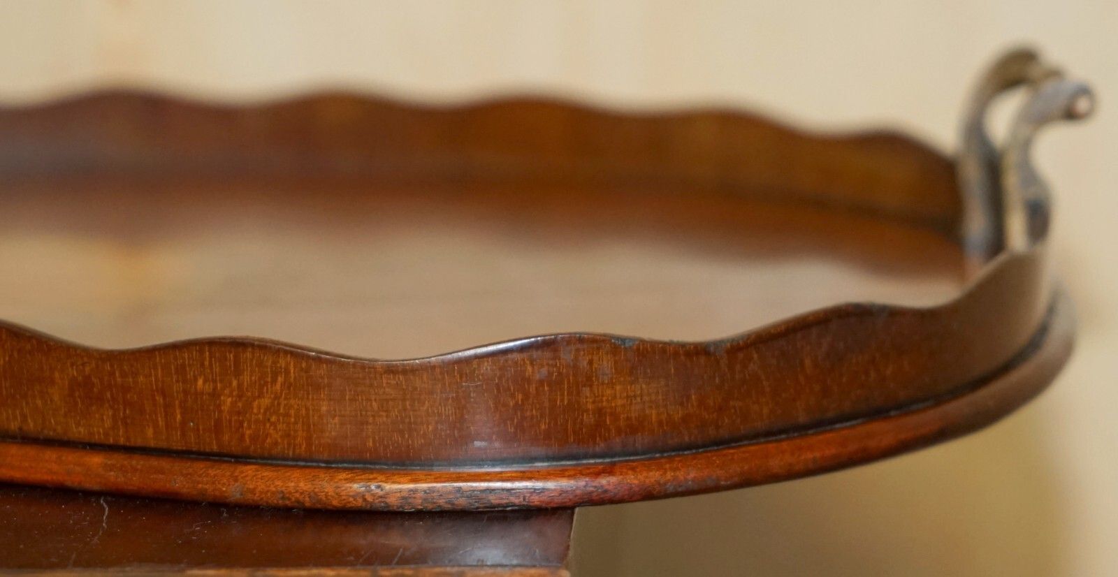 Antique Circa 1880 Sheraton Revival Satinwood Walnut Serving Tray Bronze Handles photo vintage