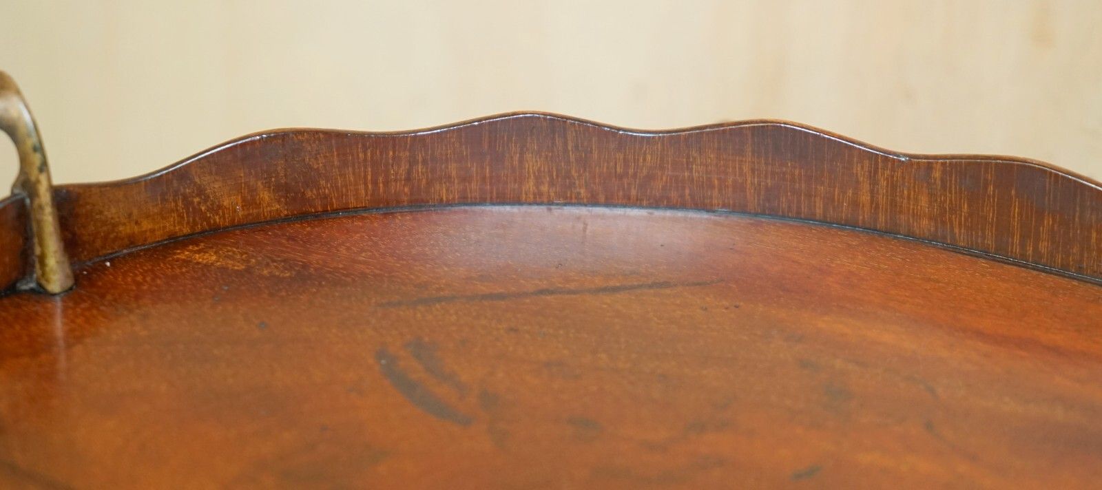 photo for sale Antique Circa 1880 Sheraton Revival Satinwood Walnut Serving Tray Bronze Handles