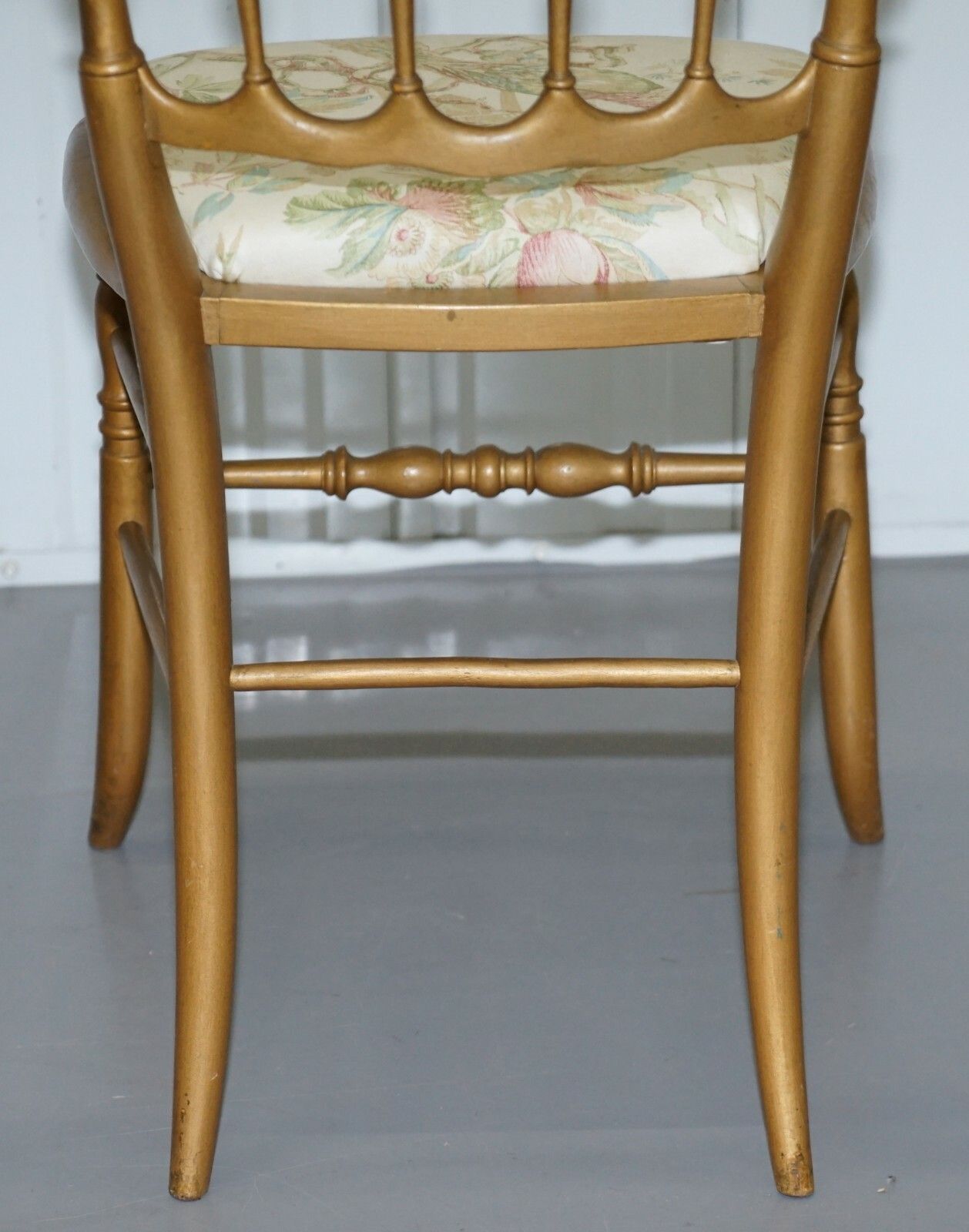 photo for sale Regency Style Gold Gilt Wood Spindle Chair Circa 1900 Ornate Bird Upholstery