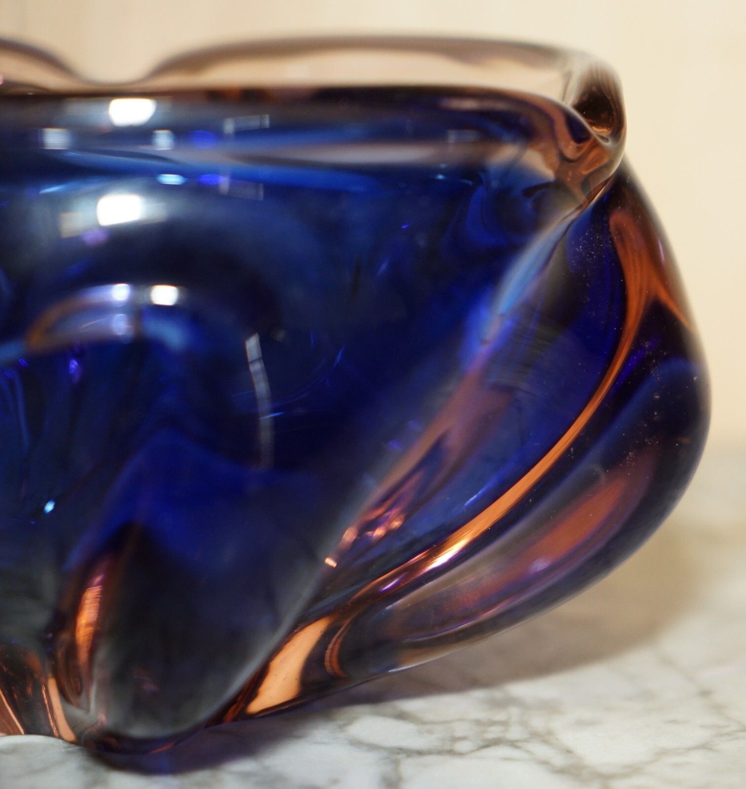 Beautiful Decorative Custom Made Decorative Floral Glass Bowl Or Dish Deep Blue photo 275.0