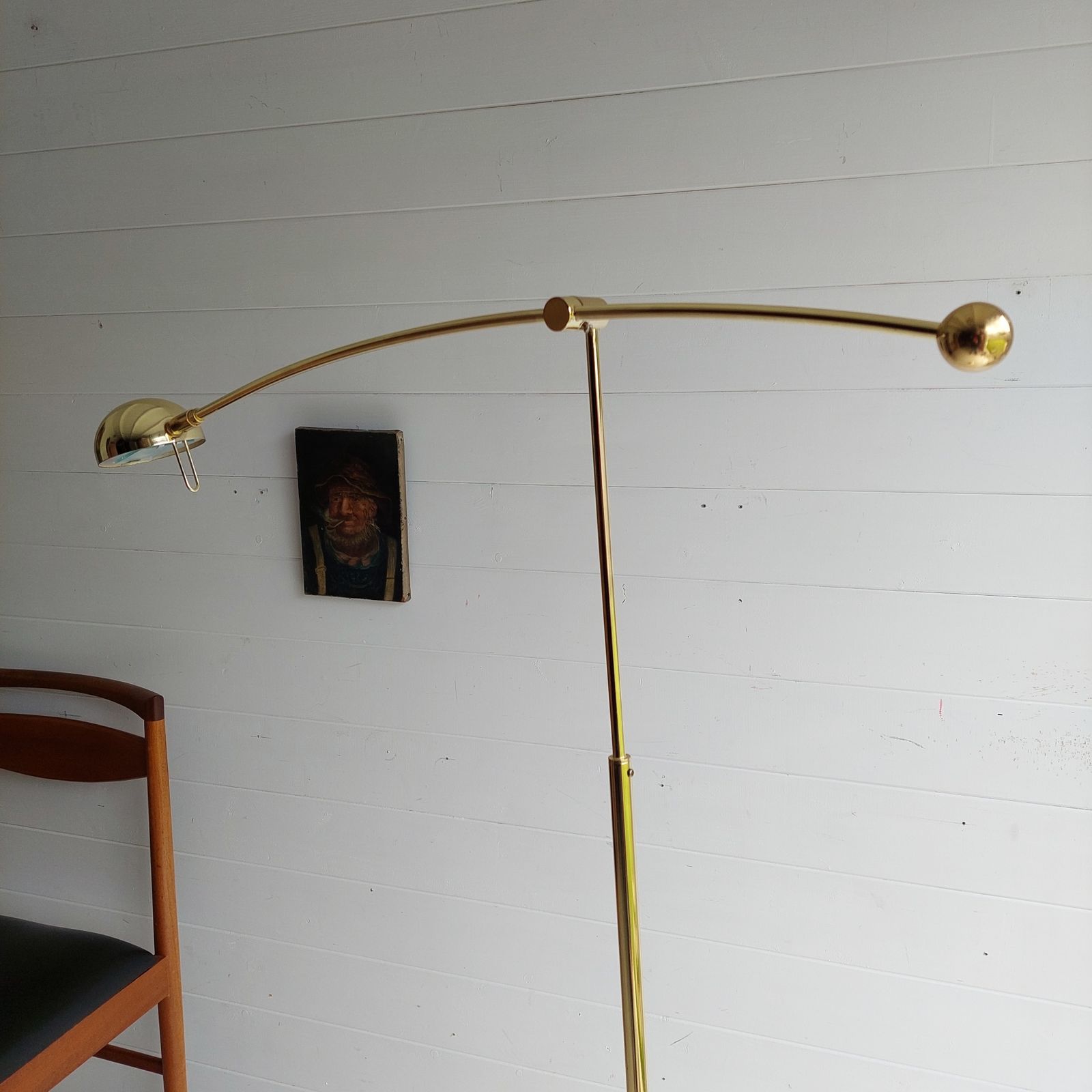Mid Century Adjustable Brass Floor Lamp Counter Balance Minimalist, Germany, 1970s photo for sale