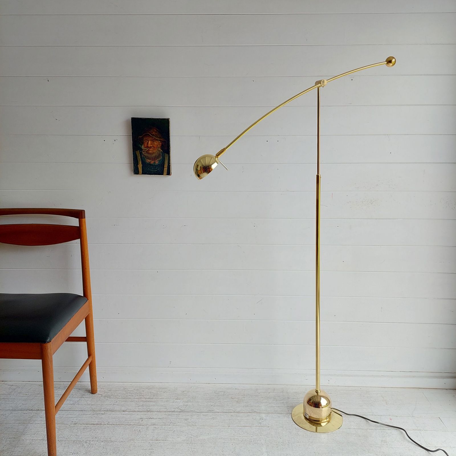 Mid Century Adjustable Brass Floor Lamp Counter Balance Minimalist, Germany, 1970s