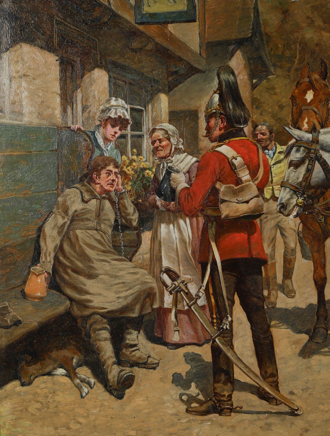 photo for sale English Victorian Drunken & Disorderly Tavern Oil Painting Picture By Gilbert Scott Wright (Circa 1897)