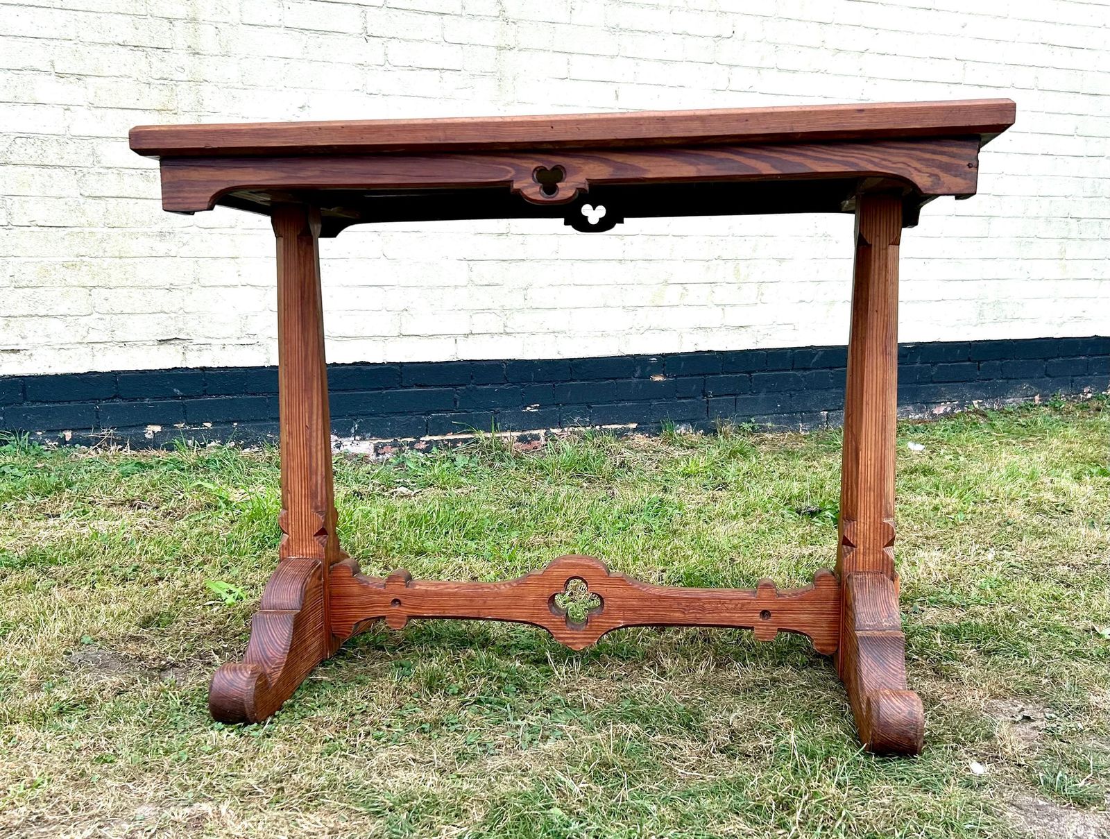 Victorian Gothic Pitch Pine Dining Table Vintage Kitchen Country Industrial Wooden Old Wooden Side Antique Refectory Island Console Coffee photo for sale