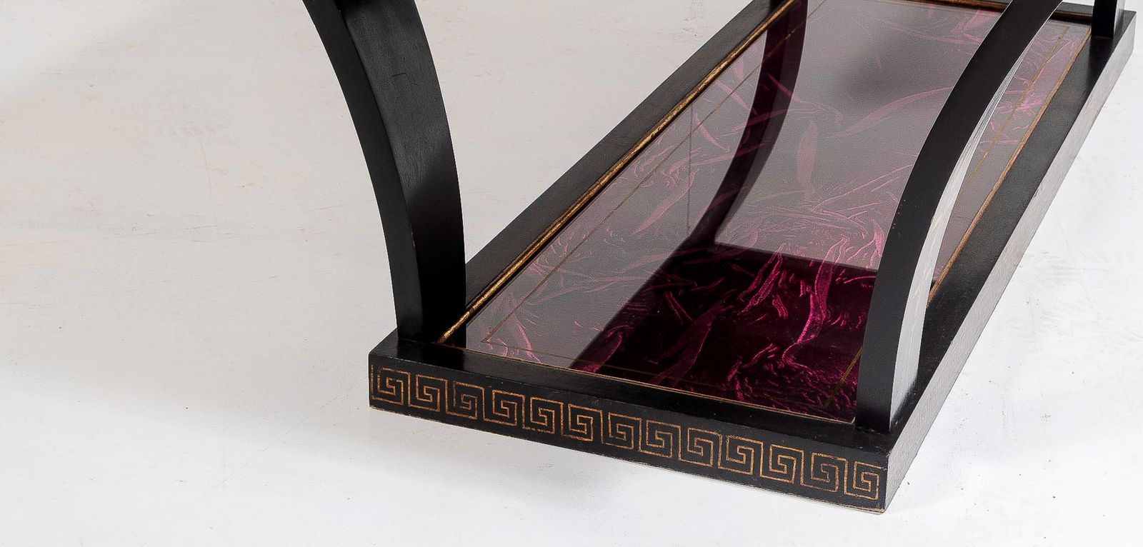 Vintage Italian Glass Top Coffee Table Ebonised Gilt With Crushed Velvet Versace Cloth photo 1785.0