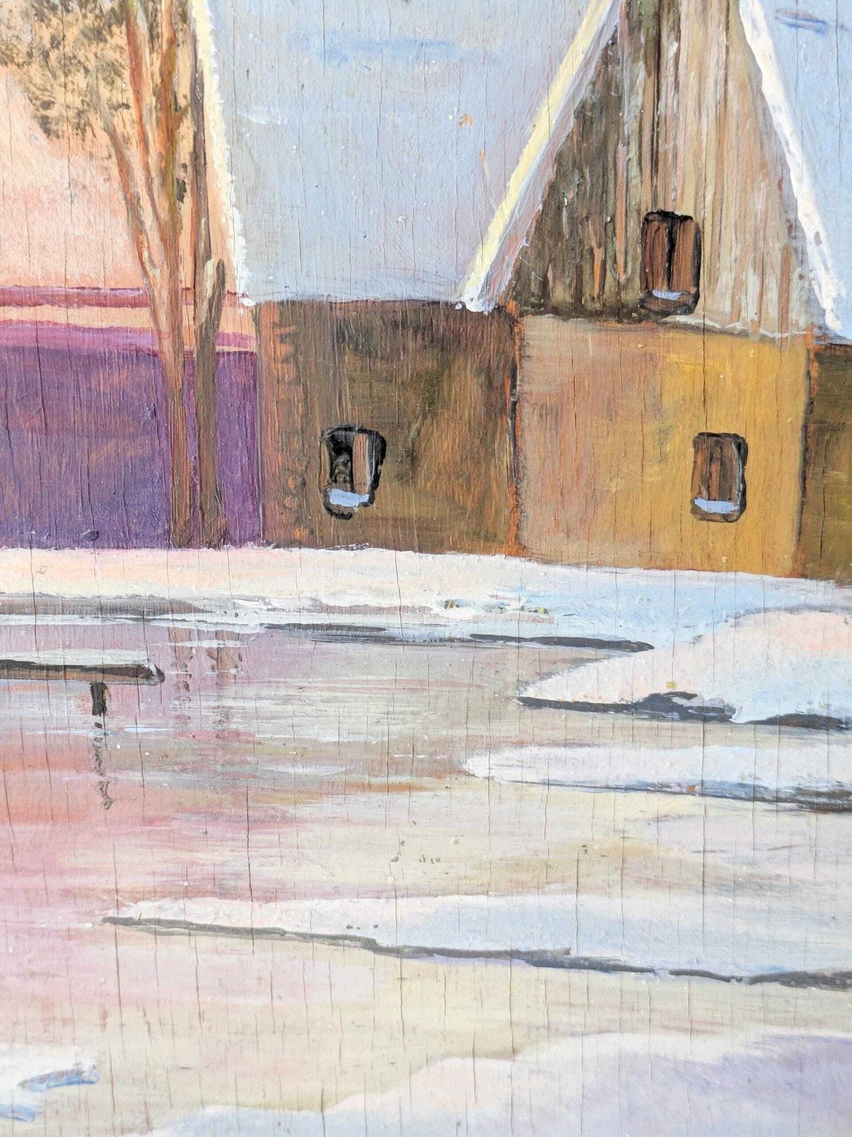 photo for sale Vintage Winter Landscape Oil Painting, Framed Countryside Scene, Rustic Farmhouse Wall Art, Holiday Decor