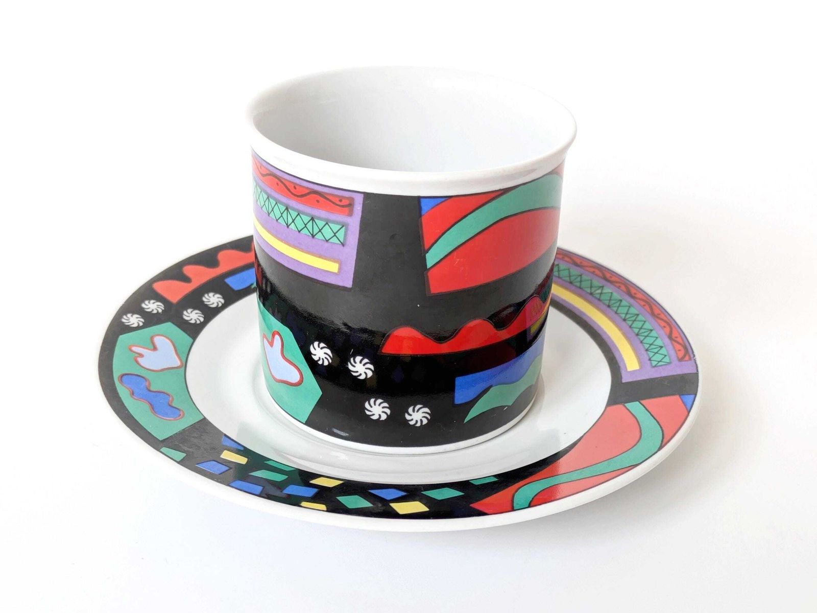 1980s Postmodern Memphis Coffee Set, Burg Lindau Germany, Porcelain Cups & Saucers photo vinterior