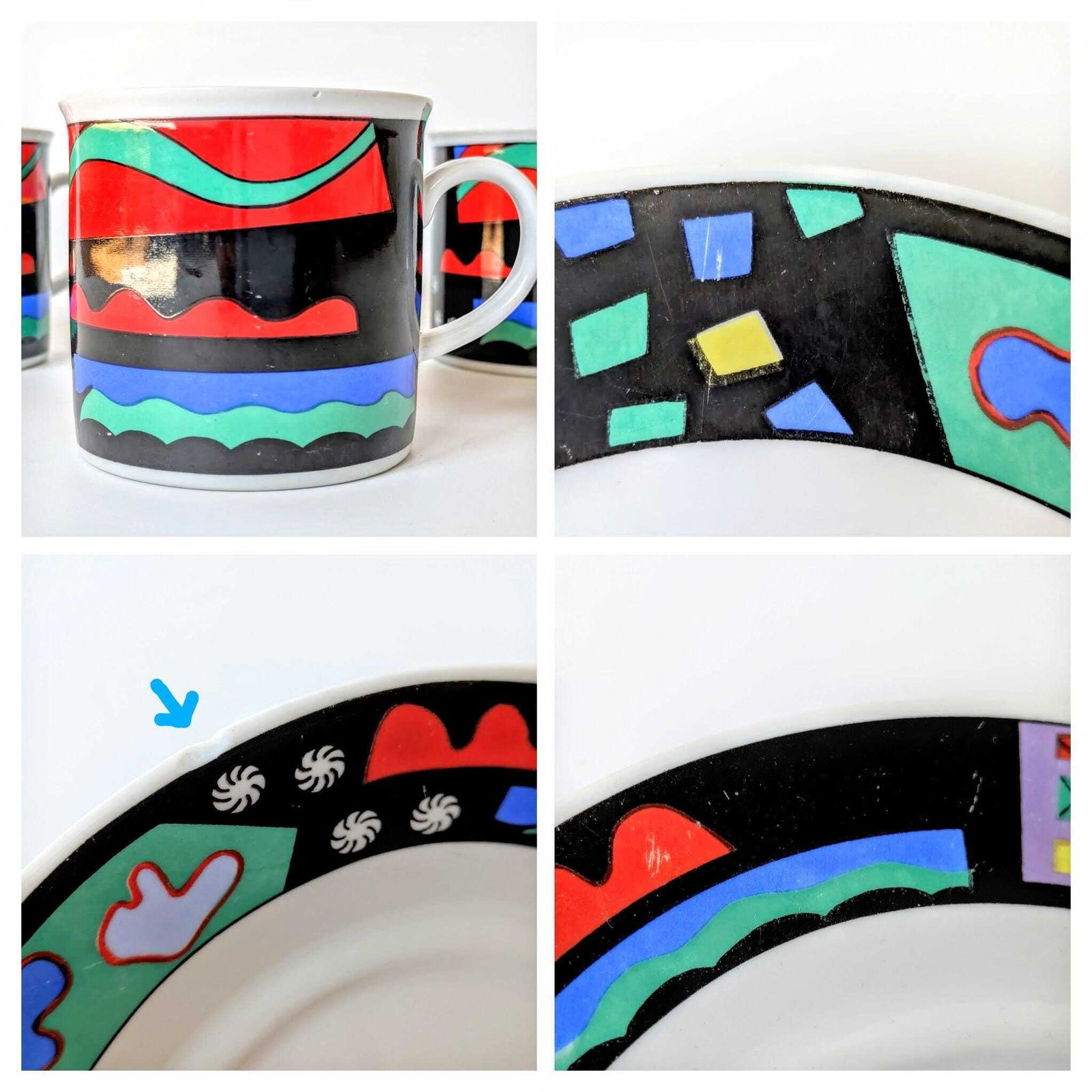 photo for sale 1980s Postmodern Memphis Coffee Set, Burg Lindau Germany, Porcelain Cups & Saucers