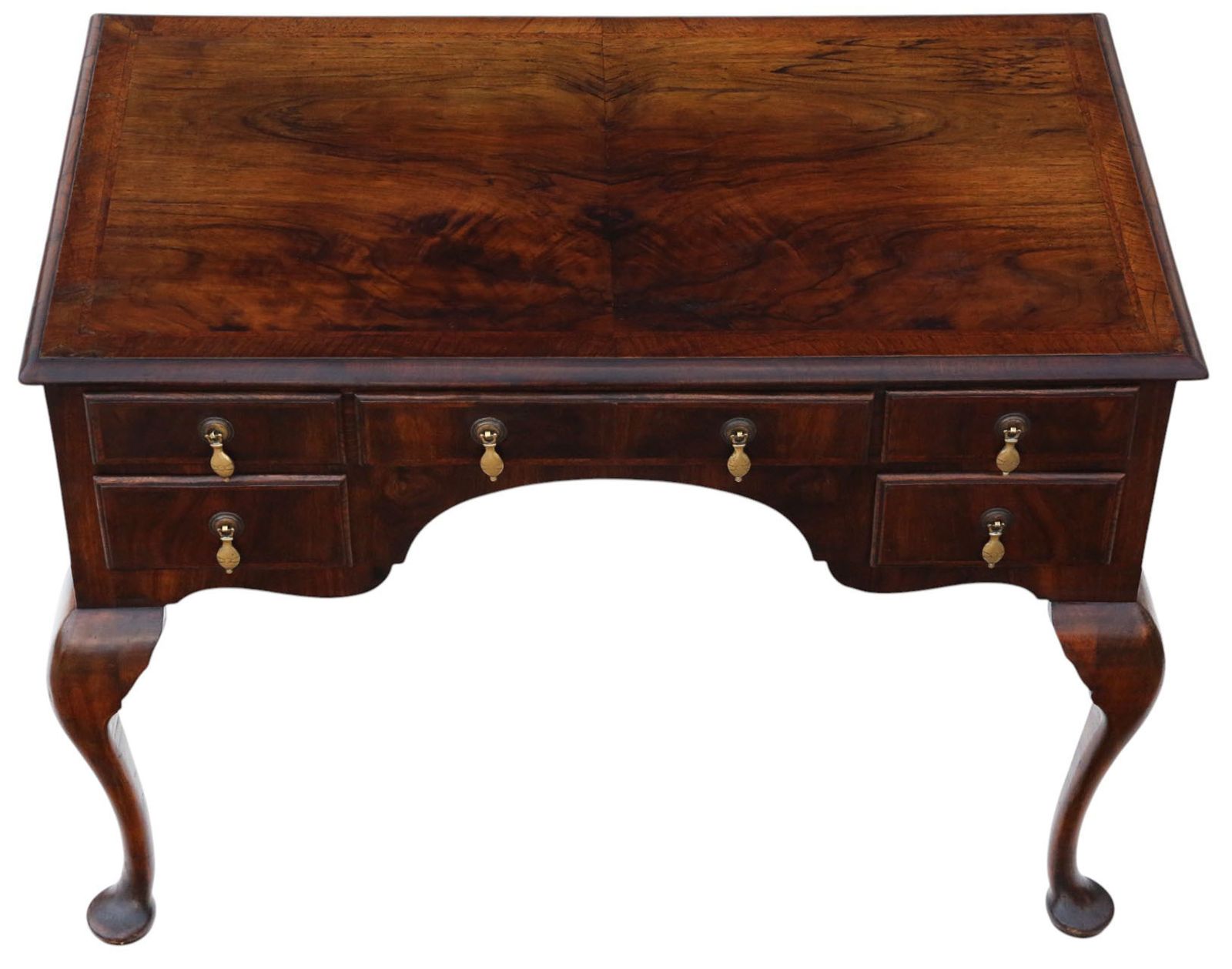 Antique C.1910 Walnut Figured 5 Drawer Writing Desk / Dressing Table – Fine Quality photo Furniture