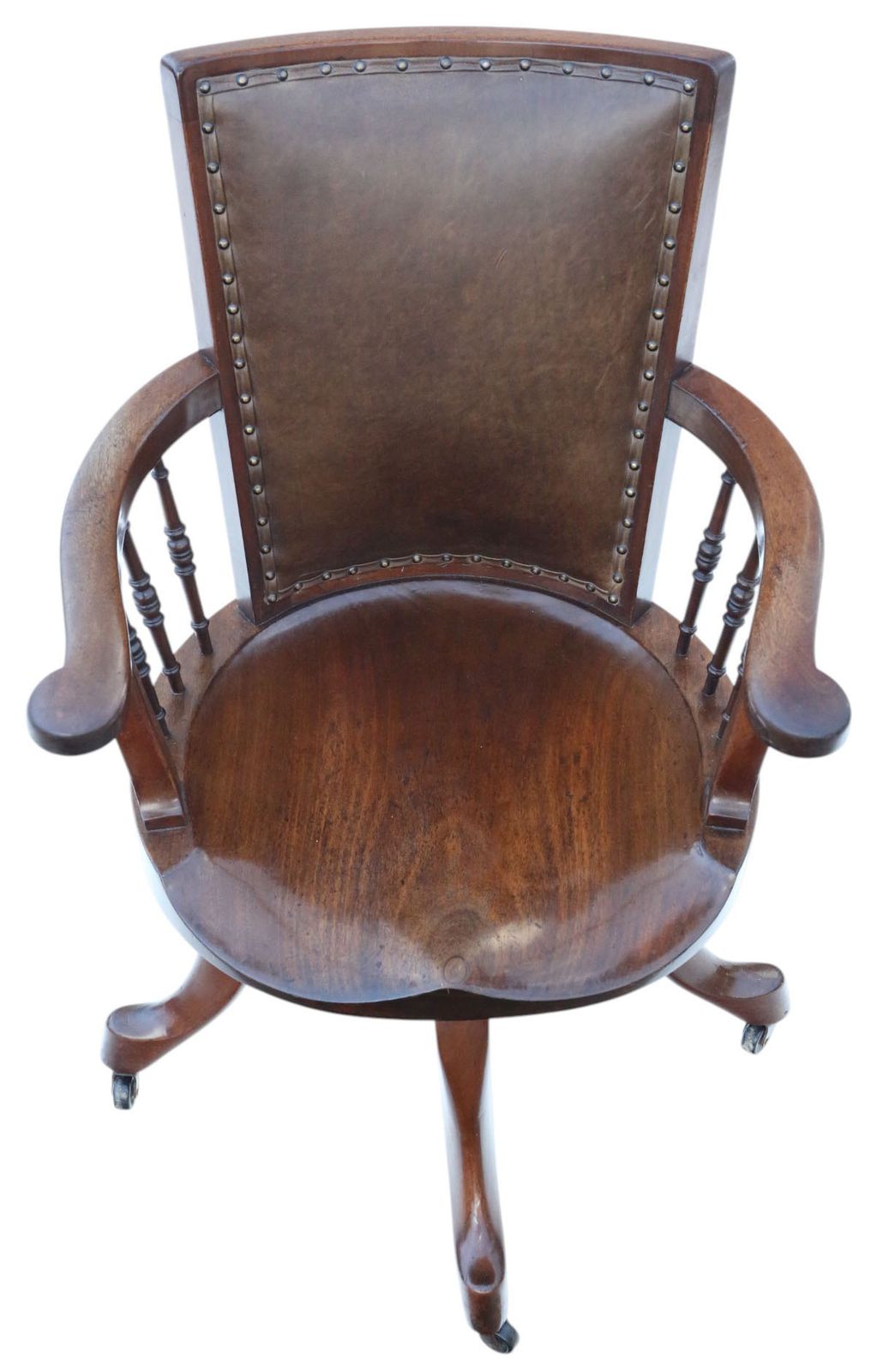 Antique C.1900 Mahogany And Leather Swivel Captain’s Chair – Quality Desk Chair photo 1295.0