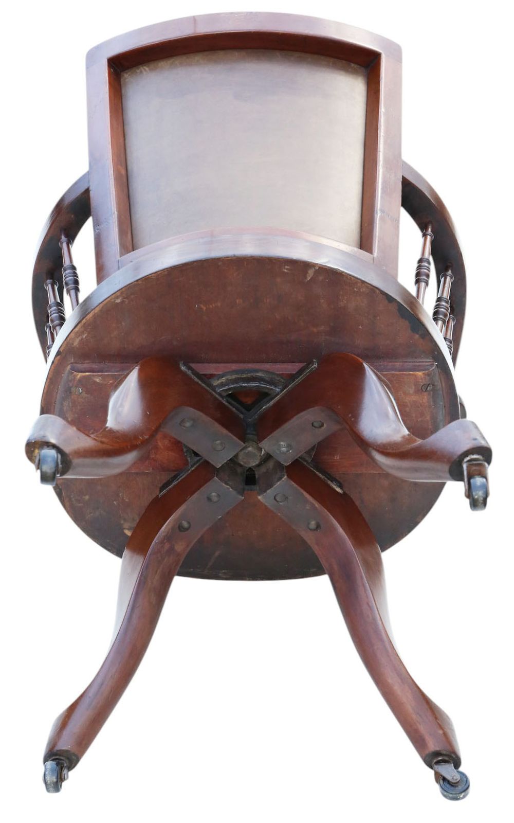 Antique C.1900 Mahogany And Leather Swivel Captain’s Chair – Quality Desk Chair photo vintage