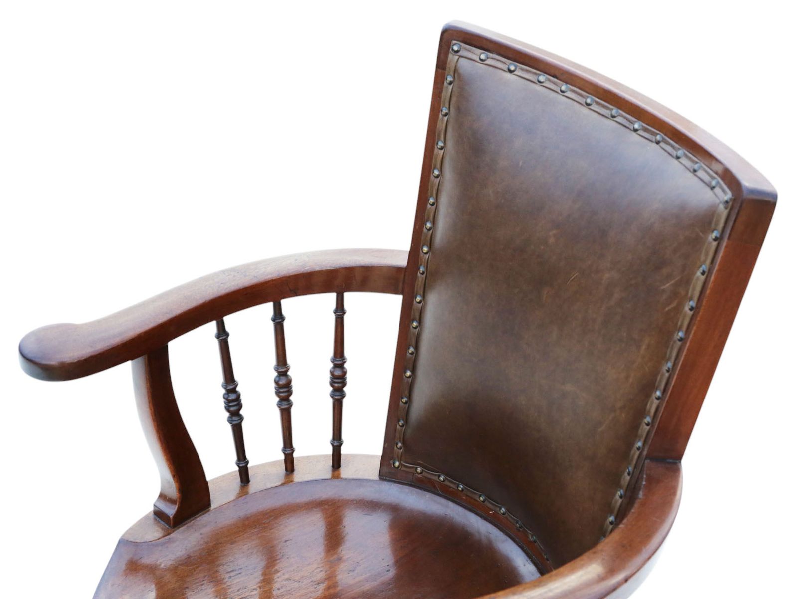 photo furniture Antique C.1900 Mahogany And Leather Swivel Captain’s Chair – Quality Desk Chair