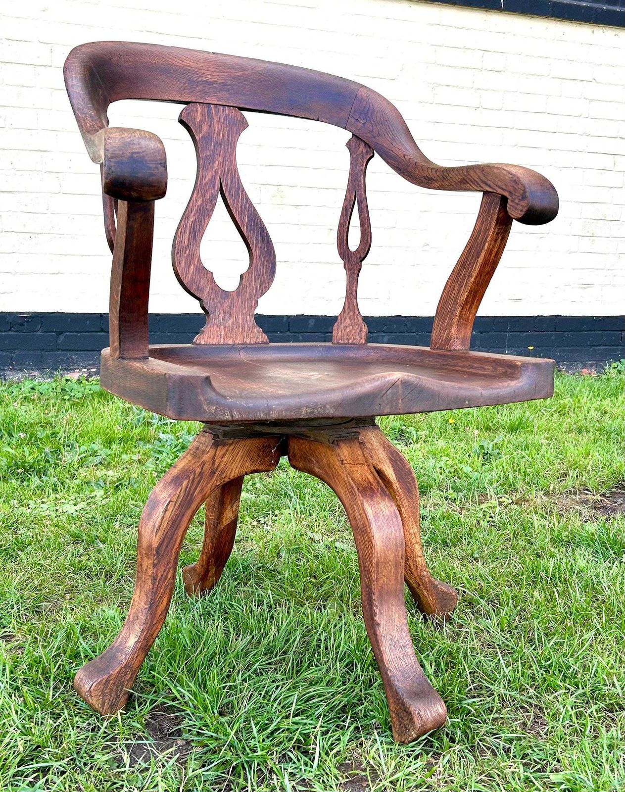 Victorian Oak Captains Swivel Chair Wooden Desk Office Antique Vintage Industrial Seating Kitchen Retro Armchair
