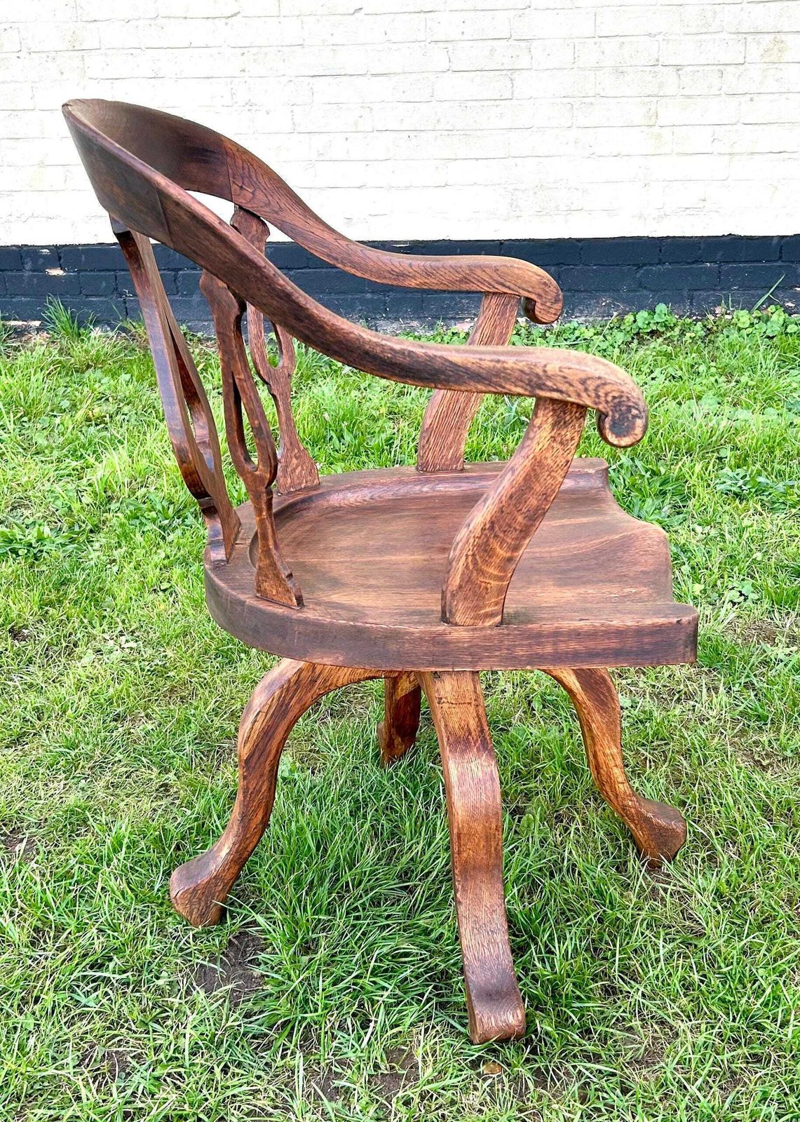 Victorian Oak Captains Swivel Chair Wooden Desk Office Antique Vintage Industrial Seating Kitchen Retro Armchair photo for sale